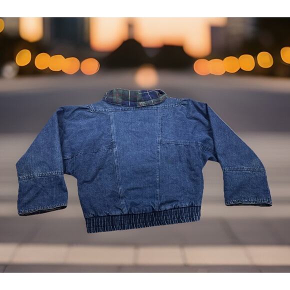 Vintage Jean Oversized Bomber Jacket with Tartan Plaid Lining Boyfriend - Picture 3 of 16